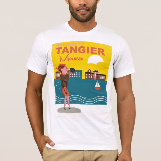 Tangier Moroccoビンテージ旅行ポスターへようこそ Tシャツ (正面)