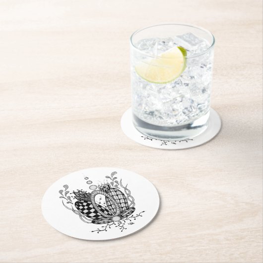 Tangle Art: Florales Design, Ovale - ラウンドペーパーコースター (インサイチュ)