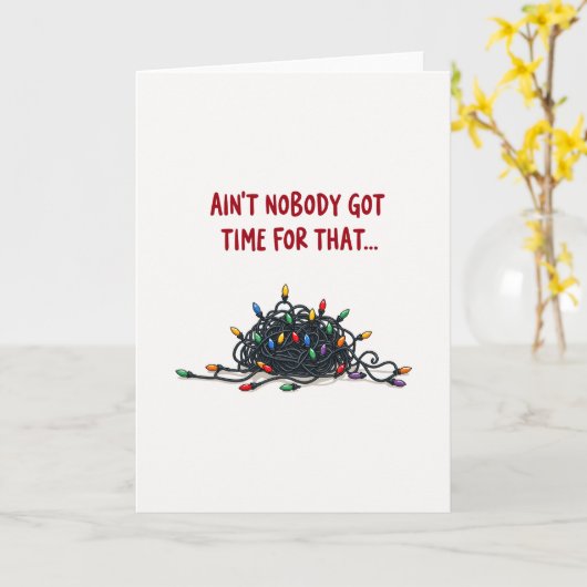 Tangled Christmas Lights Funny Aint No Time カード (黄色い花)