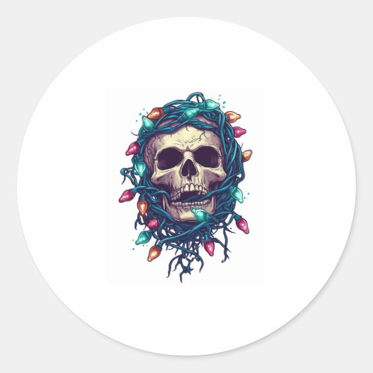 Tangled Skullmas � Funny Xmas Skeleton ラウンドシール (正面)
