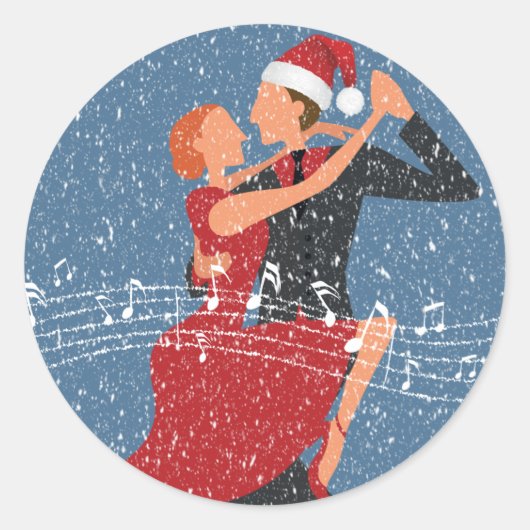 Tango All Way Christmas Tango Dancers in Snow ラウンドシール (正面)