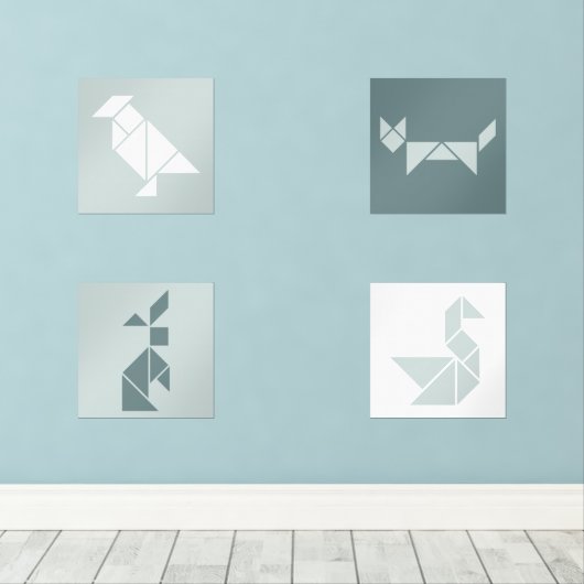 Tangram animals nursery wall art set (ウッドフロア)