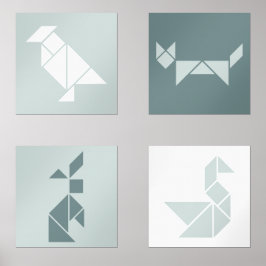 Tangram animals nursery wall art set