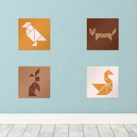 Tangram animals nursery wall art set (ウッドフロア)