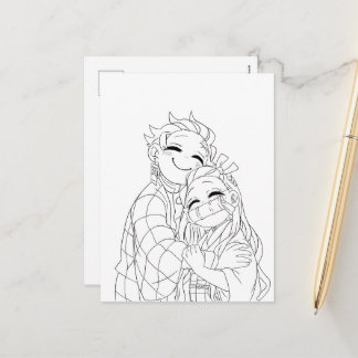 Tanjiro and Nezuko hug シーズンポストカード