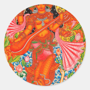 TANJOREを学ぶことのSARASWATIのヒンズー教の女神 ラウンドシール