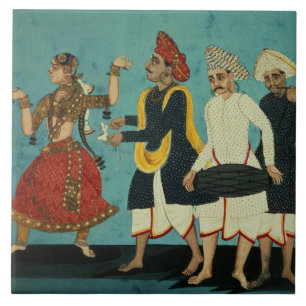 Tanjore、タミル語、3人のミュージシャンおよびダンサー タイル