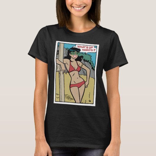 Tanned Beach Bunny Bikini Girl • What's Up Nerds? Tシャツ (正面)