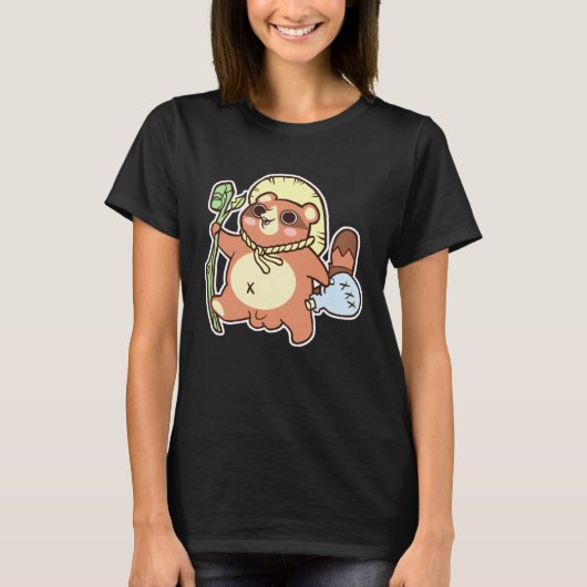 Tanuki Japanese Racoon Dog Cute Folklore Tシャツ (正面)