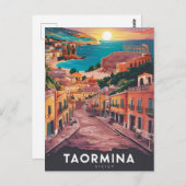 Taormina、シチリアのスタイリスト水の色絵を描の ポストカード (正面/裏面)