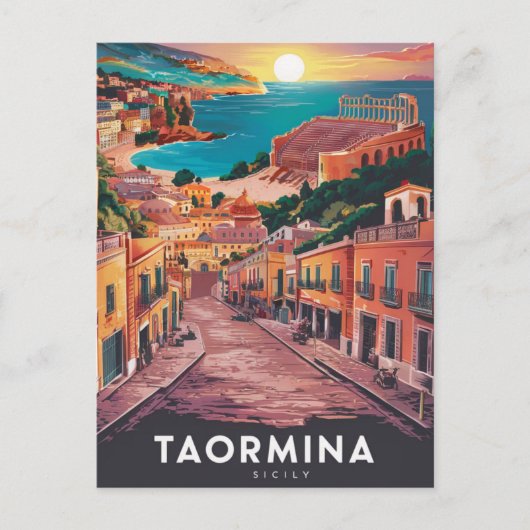 Taormina、シチリアのスタイリスト水の色絵を描の ポストカード (正面)