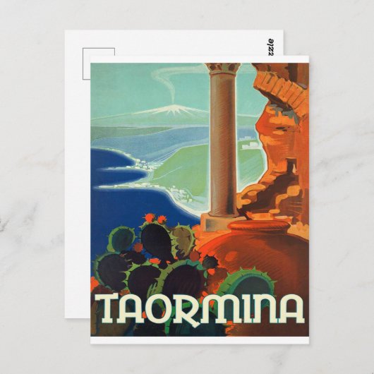 Taormina、風景、イタリア、ヴィンテージ旅行はがき ポストカード