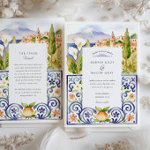 Taormina Sicily & Italian Tile Watercolor Wedding 招待状