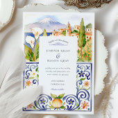 Taormina Sicily & Italian Tile Watercolor Wedding 招待状