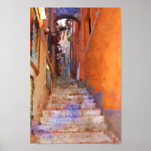 Taormina Sicily Italy Narrow Street Steps Painting ポスター (正面)