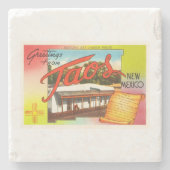 TaosニューメキシコNMの古いヴィンテージ旅行記念品 ストーンコースター (正面)