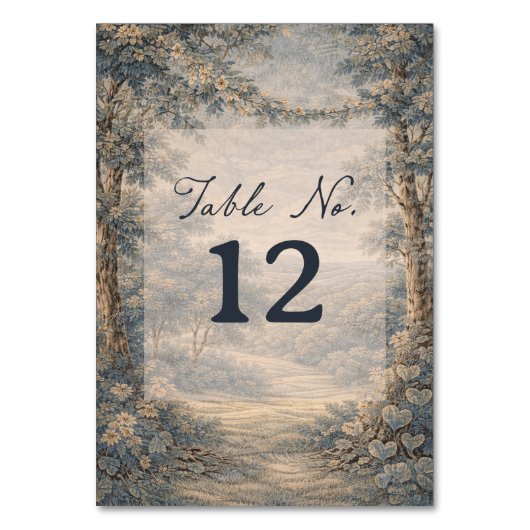 Tapestry Blue Toile Vintage Woodland Table Number テーブルナンバー (正面)