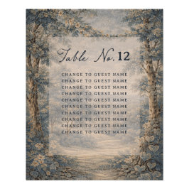 Tapestry Blue Toile wedding table seating chart ポスター