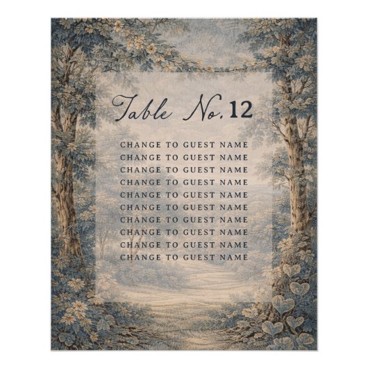Tapestry Blue Toile wedding table seating chart ポスター (正面)