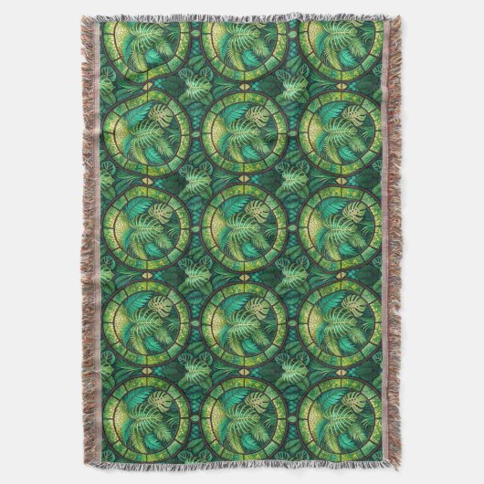 Tapestry featuring a pattern of green tropical  スローブランケット (正面縦)
