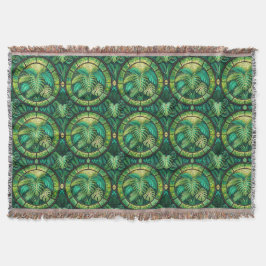 Tapestry featuring a pattern of green tropical  スローブランケット