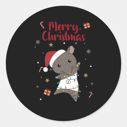Tapir Christmas Tapire Winter Animals ラウンドシール (正面)