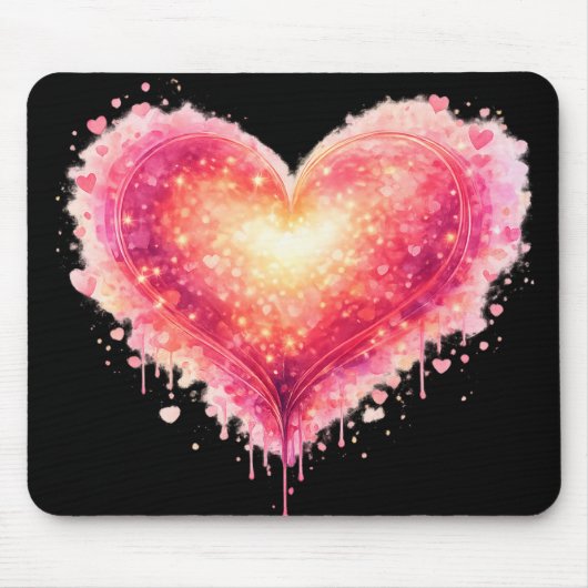 Tapis de souris cœur lumineux sur fond noir マウスパッド (正面)