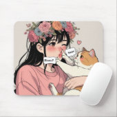 Tapis de souris le jeune femme et son grumpy cat マウスパッド (マウス)