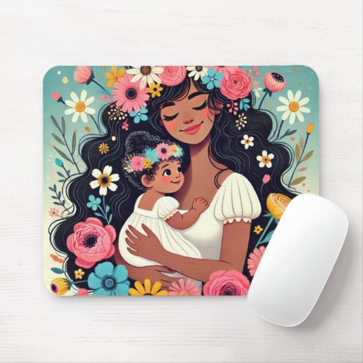 Tapis de souris maman et bebe fille マウスパッド (マウス)