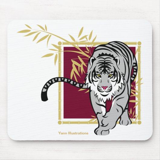 Tapis de souris "Tigre blanc et bambou" マウスパッド (正面)
