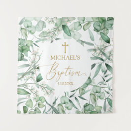 Tapiz  Baptism Eucalyptus greenery backdrop banner タペストリー