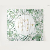 Tapiz Baptism Eucalyptus greenery backdrop banner タペストリー (正面(横))