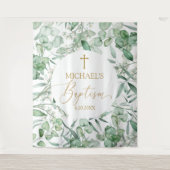 Tapiz Baptism Eucalyptus greenery backdrop banner タペストリー (正面)