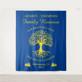 Tapiz Family reunion tree backdrop banner blue タペストリー