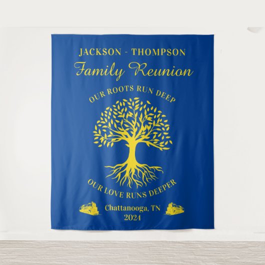 Tapiz Family reunion tree backdrop banner blue タペストリー (正面)