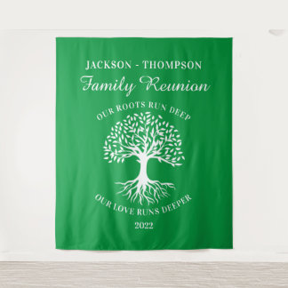 Tapiz Family reunion tree backdrop banner green タペストリー