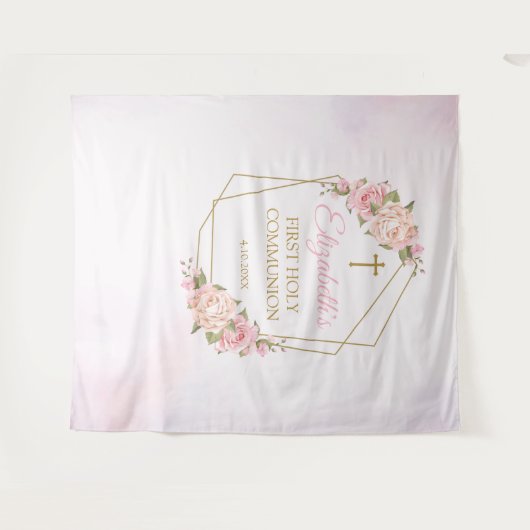 Tapiz Pink Floral Communion Backdrop タペストリー (正面(横))