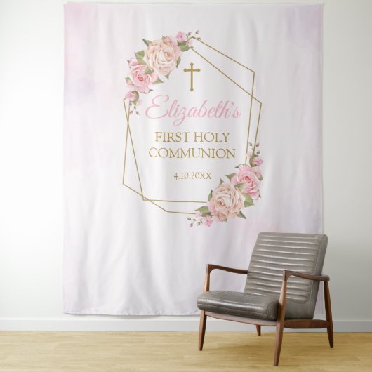 Tapiz Pink Floral Communion Backdrop タペストリー (インサイチュ)