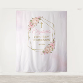 Tapiz Pink Floral Communion Backdrop タペストリー