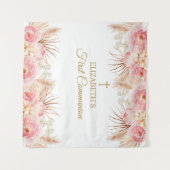 Tapiz Pink Floral First Communion Backdrop banner タペストリー (正面(横))