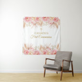 Tapiz Pink Floral First Communion Backdrop banner タペストリー (インサイチュ)
