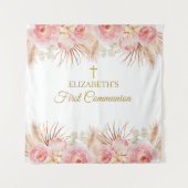 Tapiz Pink Floral First Communion Backdrop banner タペストリー (正面)
