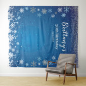 Tapiz Snow Blue Winter Birthday Backdrop banner タペストリー (インサイチュ(横))
