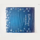 Tapiz Snow Blue Winter Birthday Backdrop banner タペストリー (正面(横))