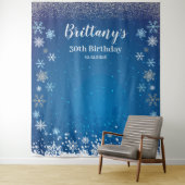 Tapiz Snow Blue Winter Birthday Backdrop banner タペストリー (インサイチュ)