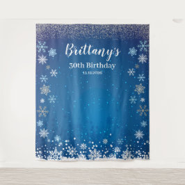 Tapiz Snow Blue Winter Birthday Backdrop banner タペストリー