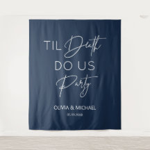 Tapiz Til death do us party wedding navy backdrop 