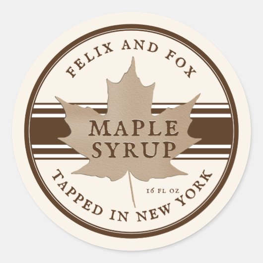 Tapped in New York Maple Syrupラベルアンティークホワイト ラウンドシール (正面)