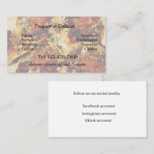 taqueria / restaurant editable card  名刺 (正面/裏面)