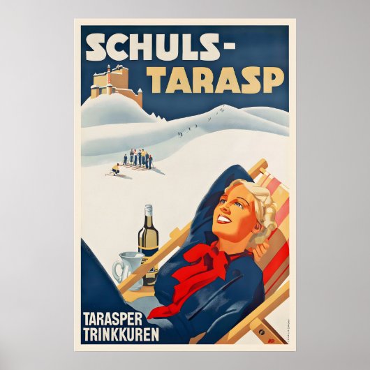 Tarasp Graubünden Grisons Switzerland Vintage Ski ポスター (正面)
